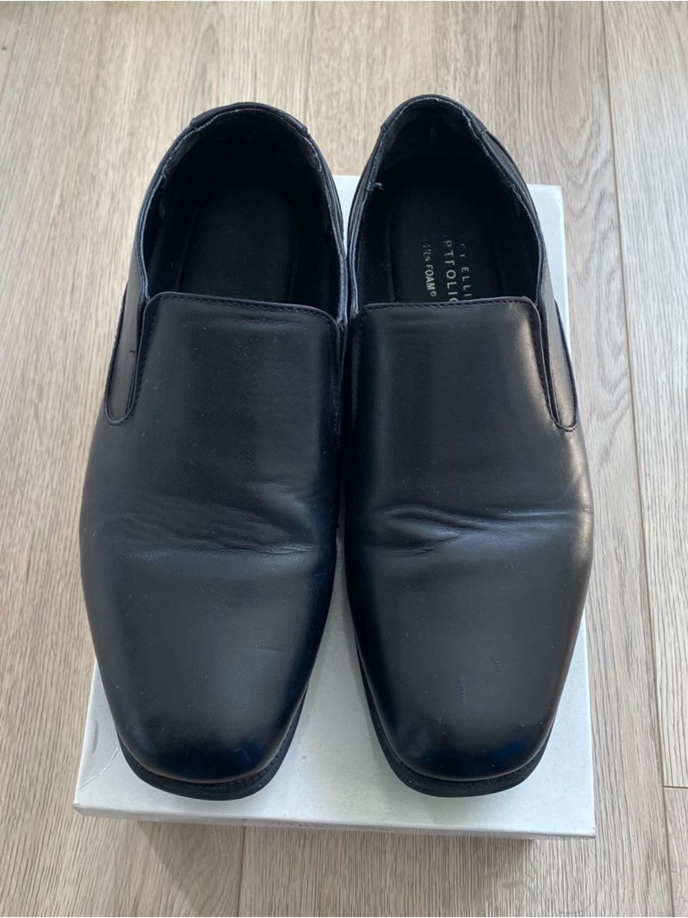 Perry Ellis Kids Black Slip-On Leather Dress Loafers
